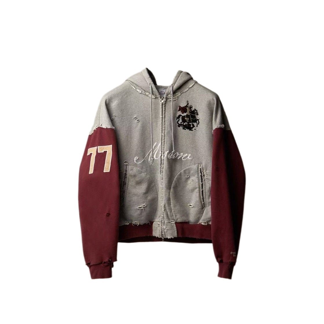 thumbnail for Men's and women's loose color-blocking Protocol index 25FW limited to old war horse embroidered hoodie sweatshirt jacket