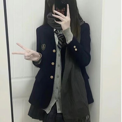 圣研高西装 JK日系制服女学院风三粒扣原创灰色黑色绀西服外套日
