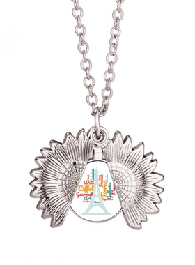 法国巴黎铁塔文字云 向日葵项链吊坠时尚饰品