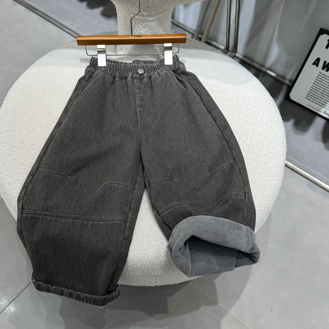 男童加绒工装牛仔裤保暖萝卜裤