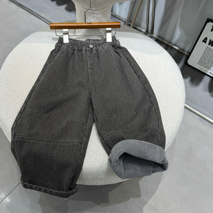 男童加绒工装牛仔裤2025冬装儿童宽松一体绒保暖萝卜裤休闲长款潮