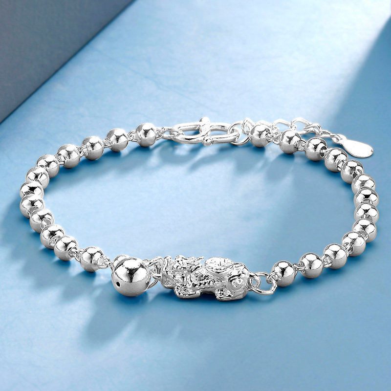 诗美洛 貔貅佛珠链足银手串转运珠圆珠简约礼物