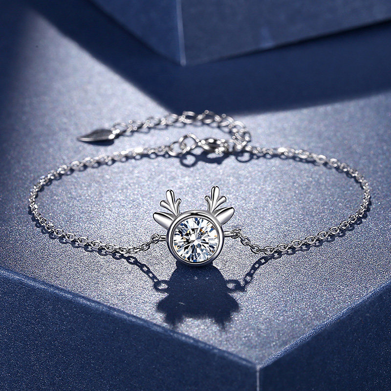 诗美洛一鹿有你D色莫桑石手链女纯银ins小众设计学生情侣告白礼物