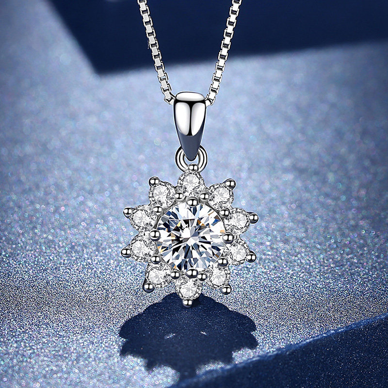 诗美洛纯银正品莫桑石项链女沉默的爱吊坠轻奢简约百搭锁骨毛衣链