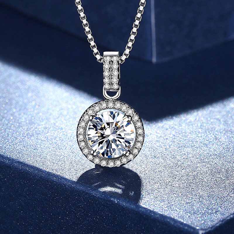 诗美洛正品莫桑石项链女纯银月圆之夜吊坠轻奢小众简约百搭锁骨链