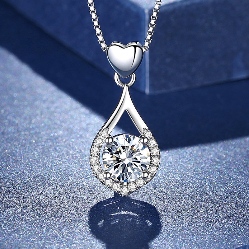 诗美洛纯银项链女正品莫桑石天使之泪吊坠锁骨链轻奢设计感毛衣链