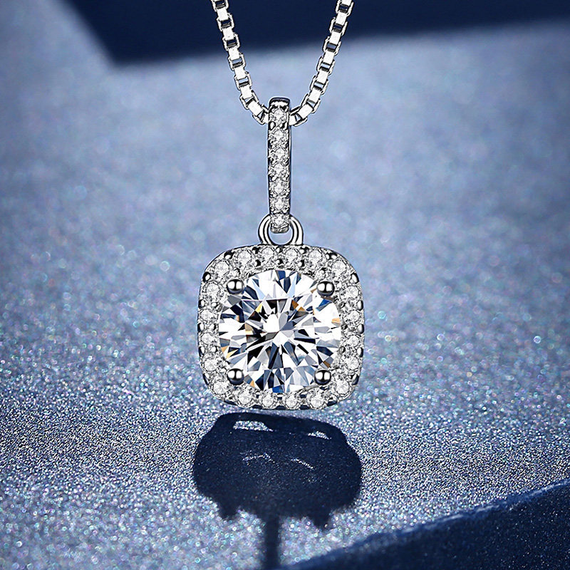 诗美洛正品莫桑石纯银项链女方围吊坠简约百搭时尚个性锁骨链女