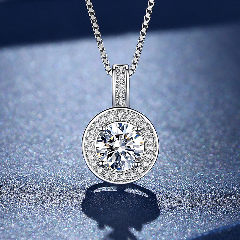 诗美洛命中注定吊坠新款纯银项链女正品莫桑石时尚简约毛衣锁骨链