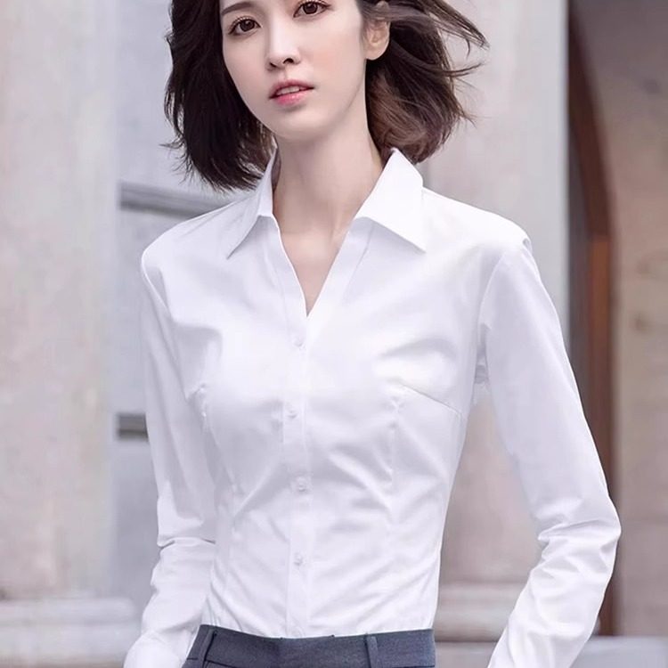 白色职业衬衫女长袖商务正装2025新款修身百搭高级感轻奢女士衬衣