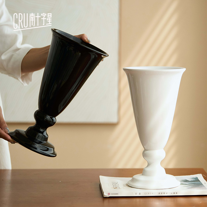 法式复古敞口花瓶摆件陶瓷装饰品