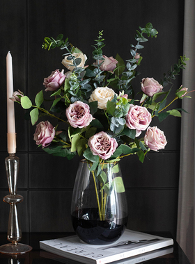 南十字星 轻奢复古仿真玫瑰花客厅假花橙色绢花餐桌干花摆设 赫本