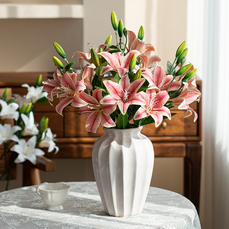 百合花仿真花客厅电视柜假花摆件