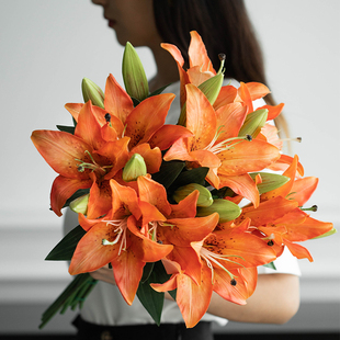 南十字星保湿 饰花艺摆件 手感百合花仿真花假花轻奢客厅餐桌插花装