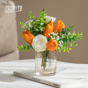 轻奢郁金香仿真花艺摆件客厅摆设茶几卧室餐桌装 饰摆件干花花束