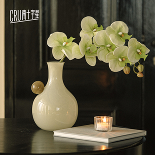 南十字星法式 玻璃花瓶高级感长颈琉璃中古摆件客厅水培插花器云柚