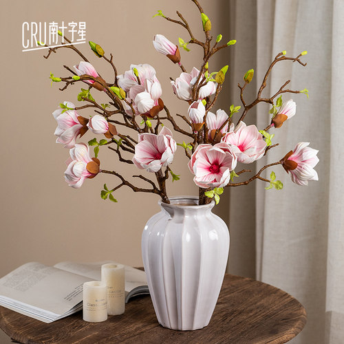 新中式玉兰花仿真花摆件客厅餐桌