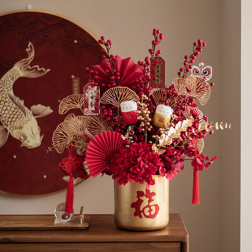 福桶摆件年宵花客厅新年装饰