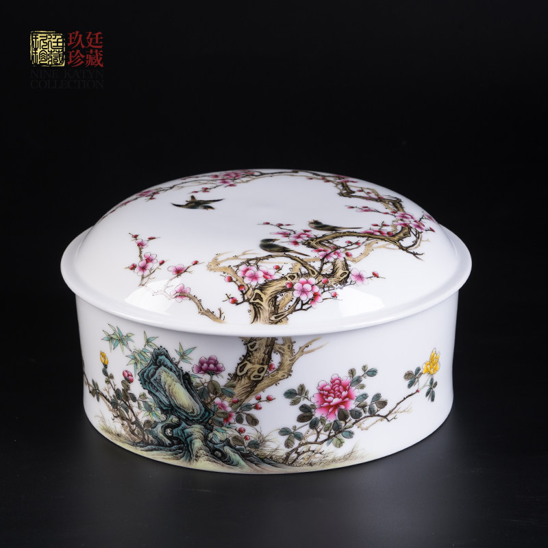 景德镇手工手绘粉彩茶叶罐 大号储存罐梅花粉彩普洱茶饼陶瓷罐