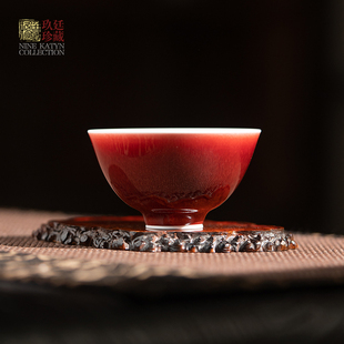 景德镇陶瓷郎红釉主人茶单杯个人专用鸡心杯高档复古功夫茶具茶杯