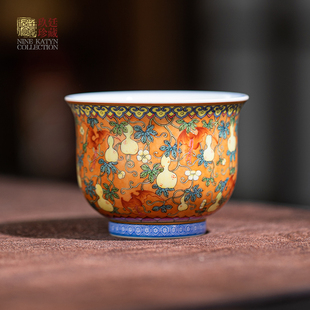 千静堂景德镇手工手绘珐琅彩茶杯主人杯陶瓷功夫茶具高端个人单杯