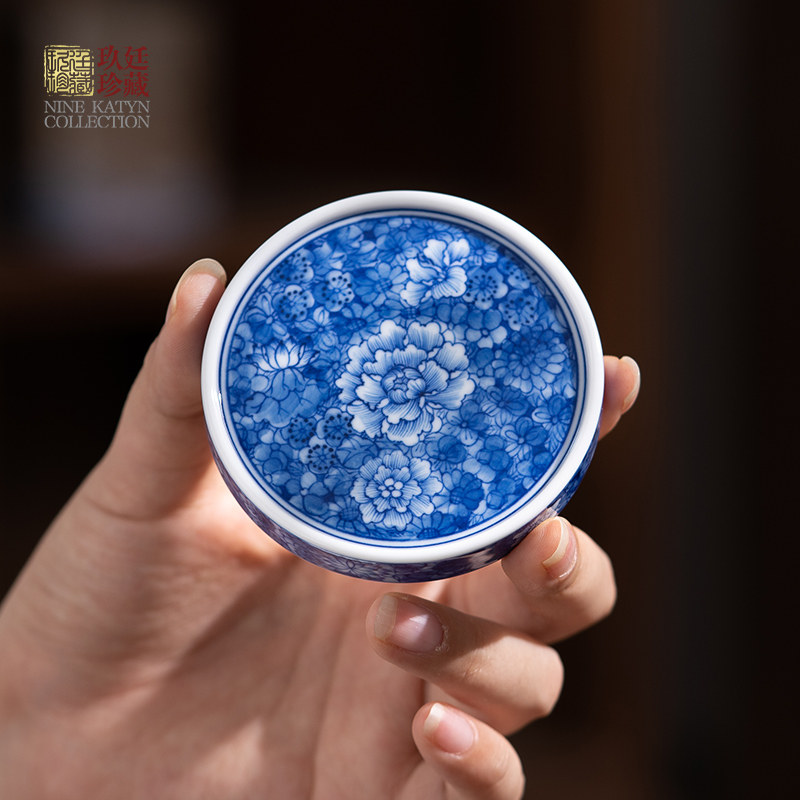 景德镇手工陶瓷茶托手绘青花万花盖置功夫茶具配件盖碗茶壶盖子托