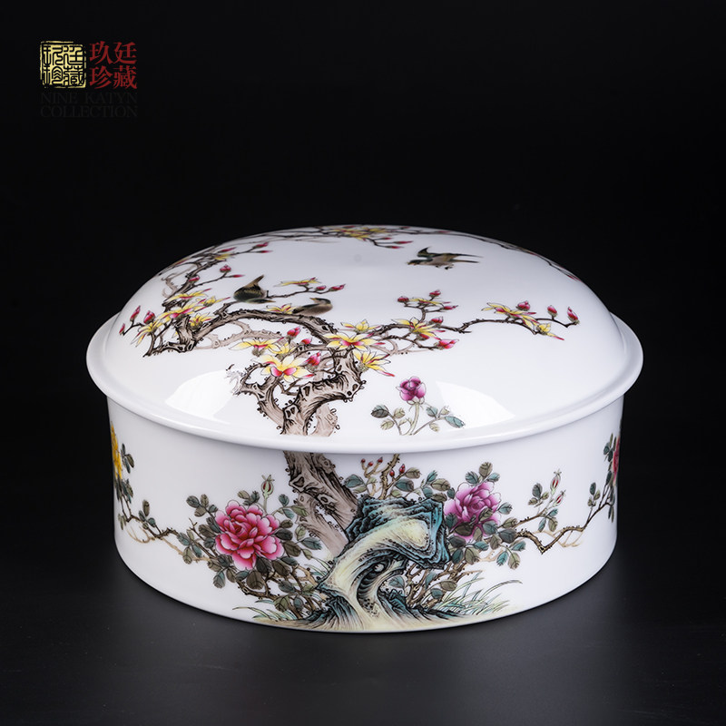 玖廷粉彩茶叶罐陶瓷景德镇手工大号中式储存罐高档普洱茶饼空罐