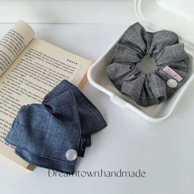 Dreamtown“冬日醇酒”原创手作发圈格雷系高智感格纹方巾发饰