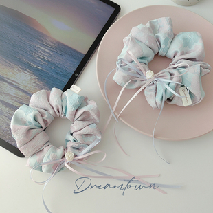 粉藍配色發(fā)圈 Dreamtown 海島日記 清新甜美 工作室自制手作發(fā)飾