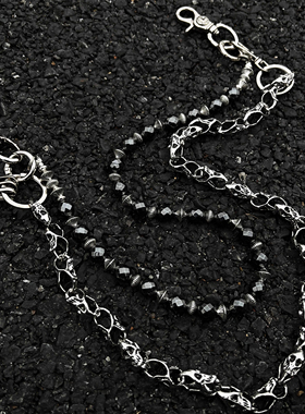 黑胆石金属骷髅头双层腰链cleanfit个性朋克腰间挂饰