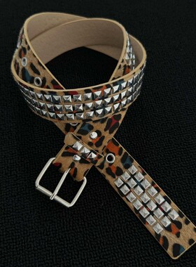 中古三排铆钉豹纹腰带cleanfit