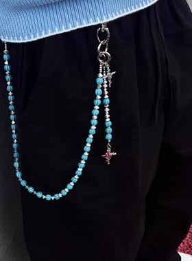 原创手工美式蓝裂缝石圆珠cleanfit裤链玫瑰牛仔裤裤链