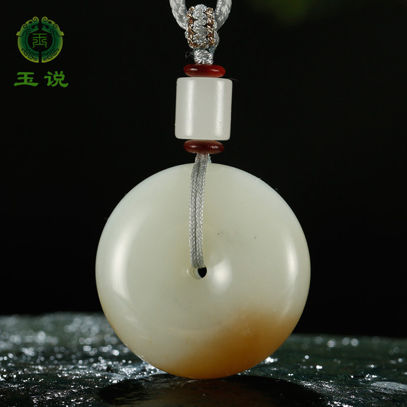 玉说和田玉平安扣吊坠男女款玉坠糖青白玉水墨青花玉扣玉石挂件