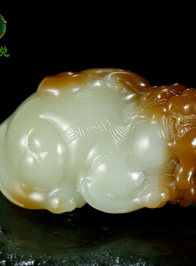 和田玉貔貅手把件男款糖青白