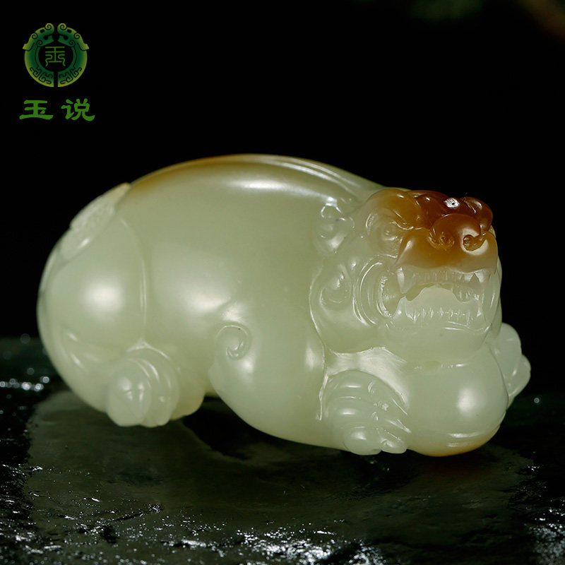 玉说和田玉貔貅手把件男款糖白羊脂玉仿古瑞兽皮休玉石把件附证书