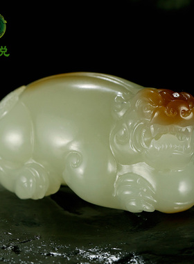 玉说和田玉貔貅手把件男款糖白羊脂玉仿古瑞兽皮休玉石把件附证书