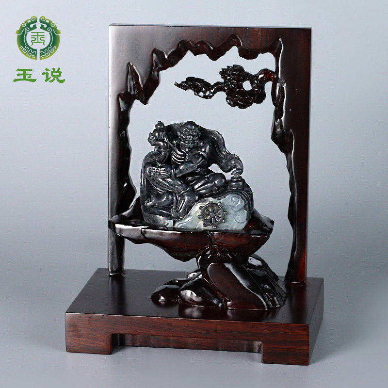和田玉罗汉摆件青花籽墨玉瘦