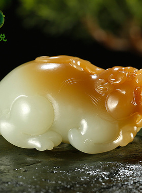 玉说和田玉貔貅手把件男款玉坠糖青白玉仿古瑞兽皮休玉佩玉石挂件