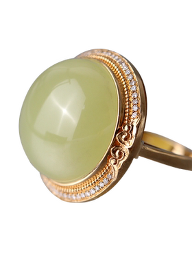 和田玉戒指女款18K金镶嵌