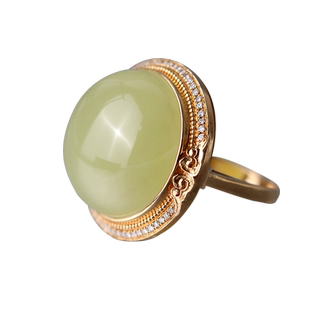 玉说和田玉戒指女款18K金镶嵌黄玉女士玉石手饰内径17mm附证书