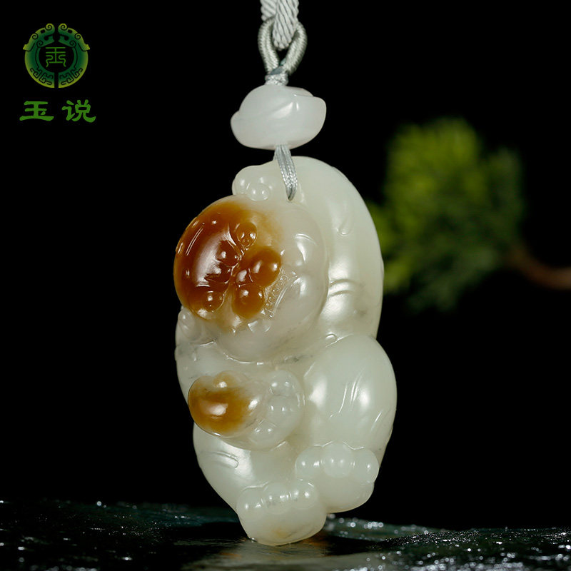 玉说和田玉生肖虎吊坠男女款玉坠糖白青花元宝老虎鸿运当头玉挂件