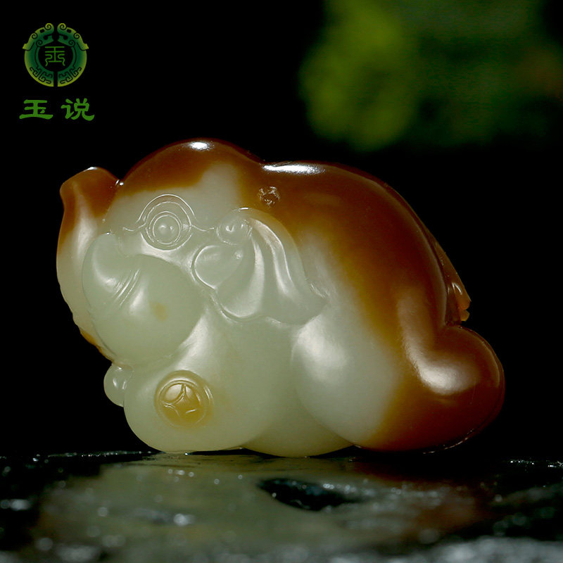 玉说和田玉大象吊坠男款玉坠糖青白玉卡通象吉祥如意玉佩玉石挂件