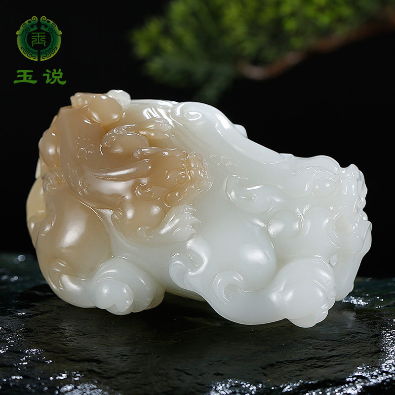 玉说和田玉貔貅手把件男款糖白羊脂玉皮休母子兽携子上朝玉把玩件