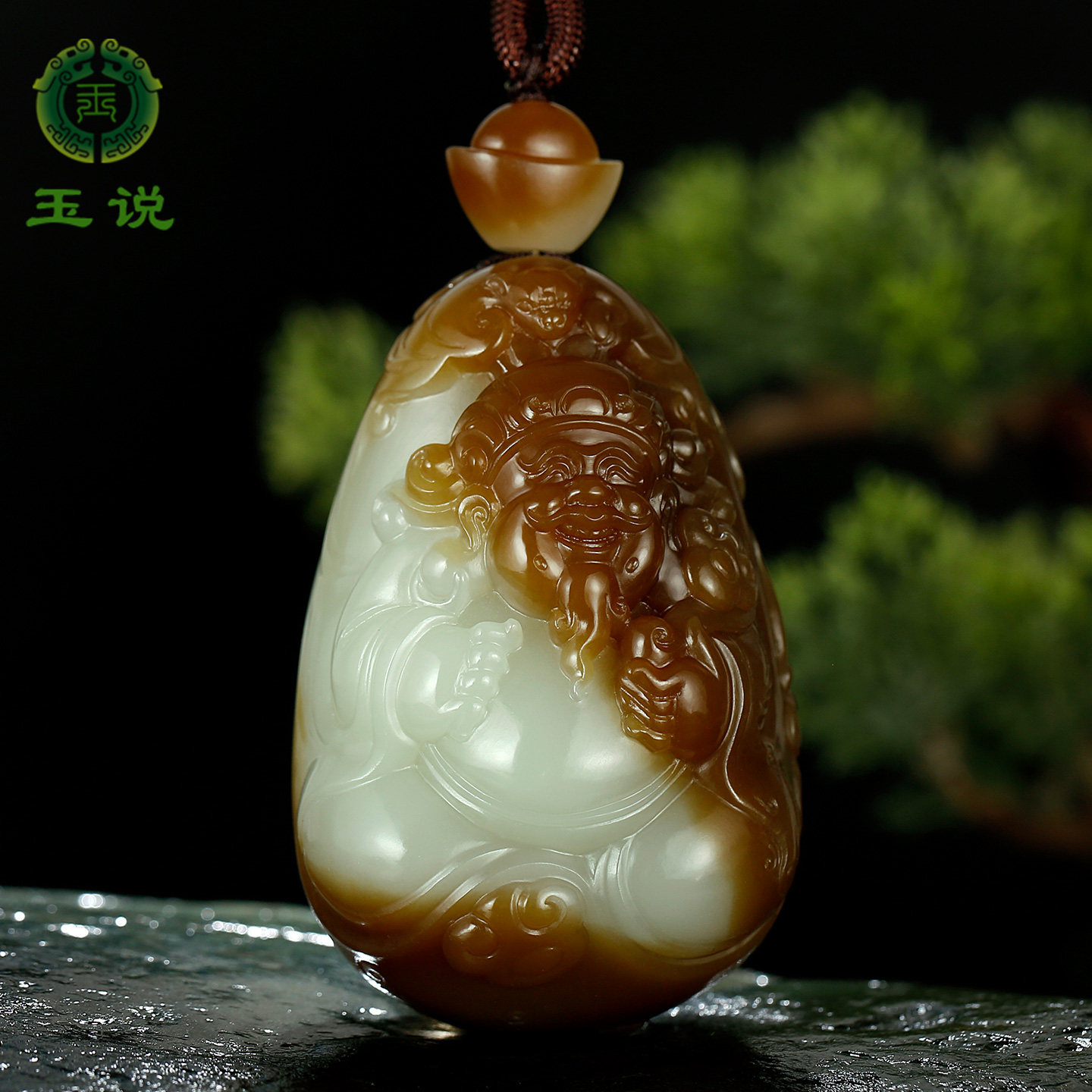玉说和田玉财神手把件男款糖白摘色巧雕洪福高照财神到玉石把玩件
