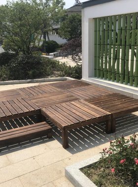 碳化防腐木地板实木可移动婚庆舞台花园别墅庭院木榻榻米景观平台