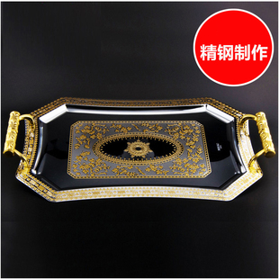 客厅家用装 不锈钢酒具托盘长方形茶盘欧式 饰摆设圆形盘子