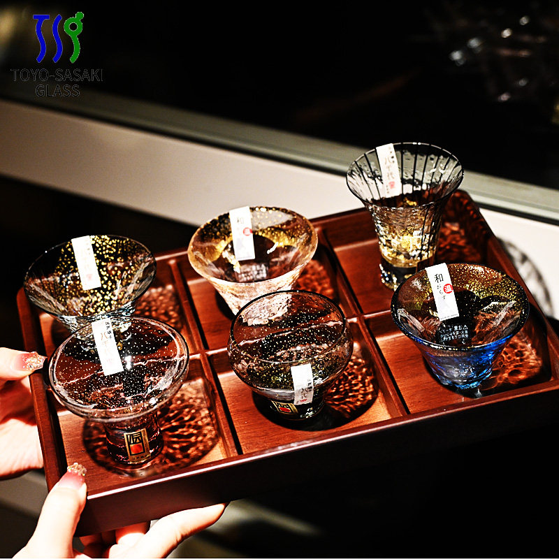 东洋佐佐木日本进口八千代水晶玻璃清酒杯金箔酒杯烧酒杯酒具套装