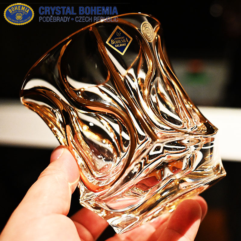 捷克进口水晶玻璃描金威士忌洋酒杯调鸡尾酒杯果汁饮料奶牛水杯子