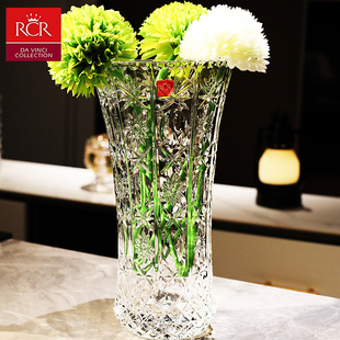 意大利RCR进口轻奢高级感水晶玻璃大台面水养透明百合玫瑰鲜花瓶