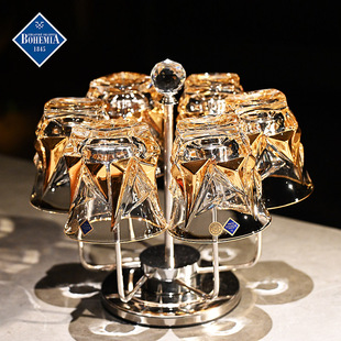 捷克BOHEMIA进口水晶玻璃描金威士忌洋酒杯啤酒果汁杯子对杯礼盒