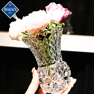 捷克BOHEMIA进口水晶玻璃家用办公电脑桌床头柜单只插花花瓶摆件